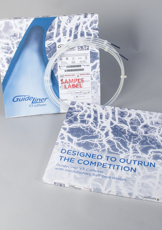 Front and back of package with the GuideLiner catheter